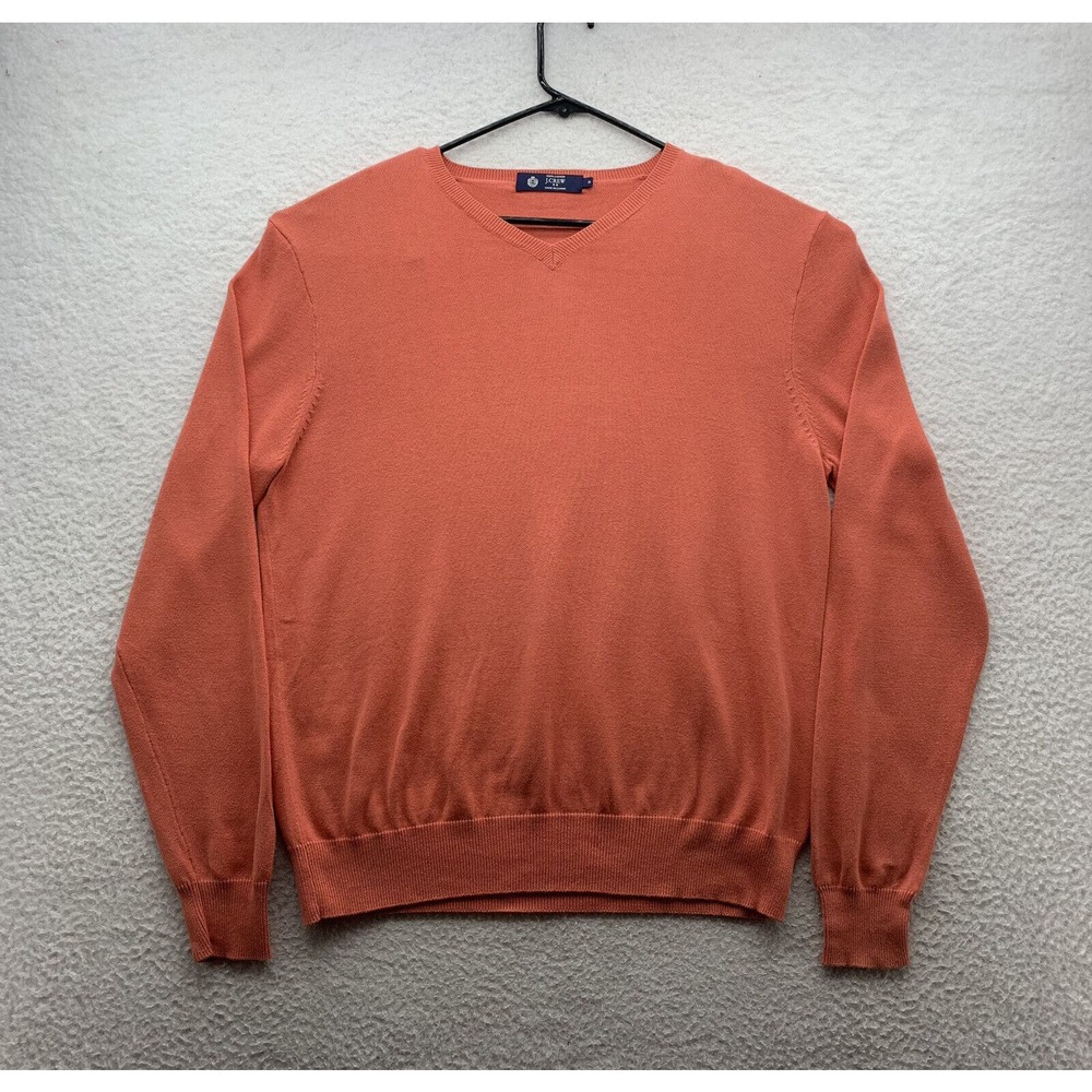 J Crew Sweater Mens Medium M Knit‎ Orange Coral V-Neck Thin Preppy Tapered